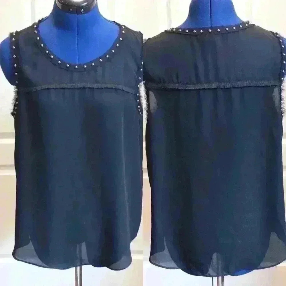 ANA Tank With Fringe And Metallic Bead Acc…